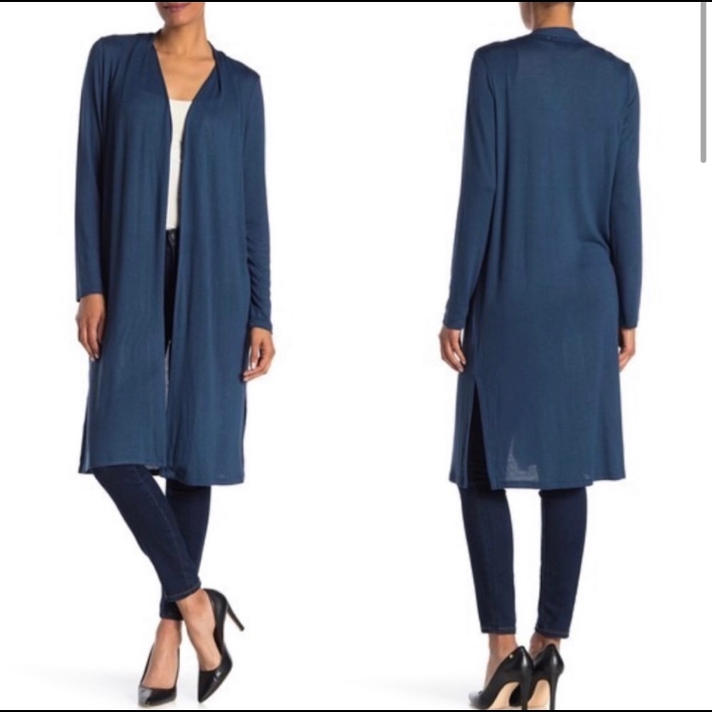 HALSTON Duster Long Sweater Cardigan Storm Blue